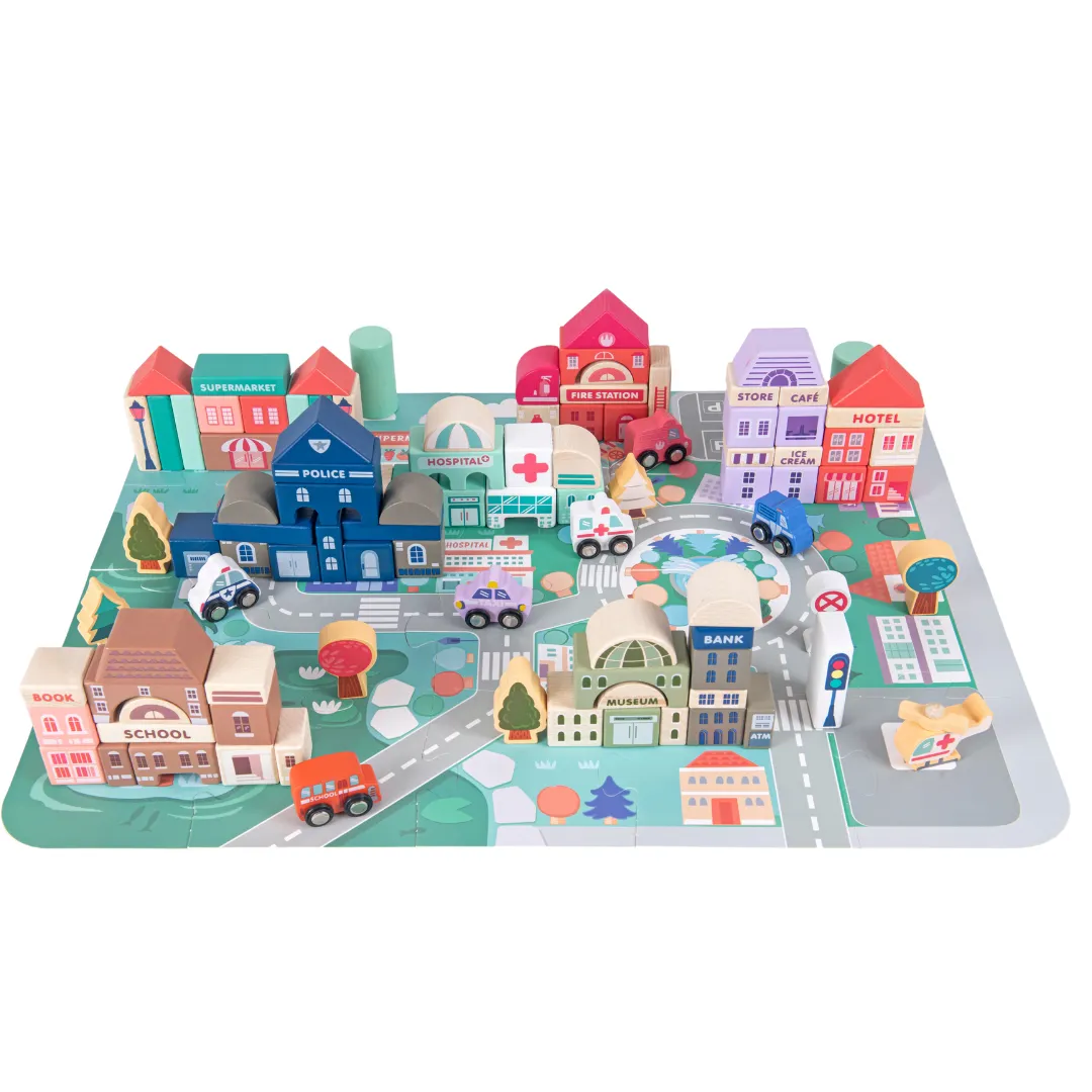 115 Pieces Wooden City Building Blocks | Stacking Educational Toys |Building Toys for Creative Play