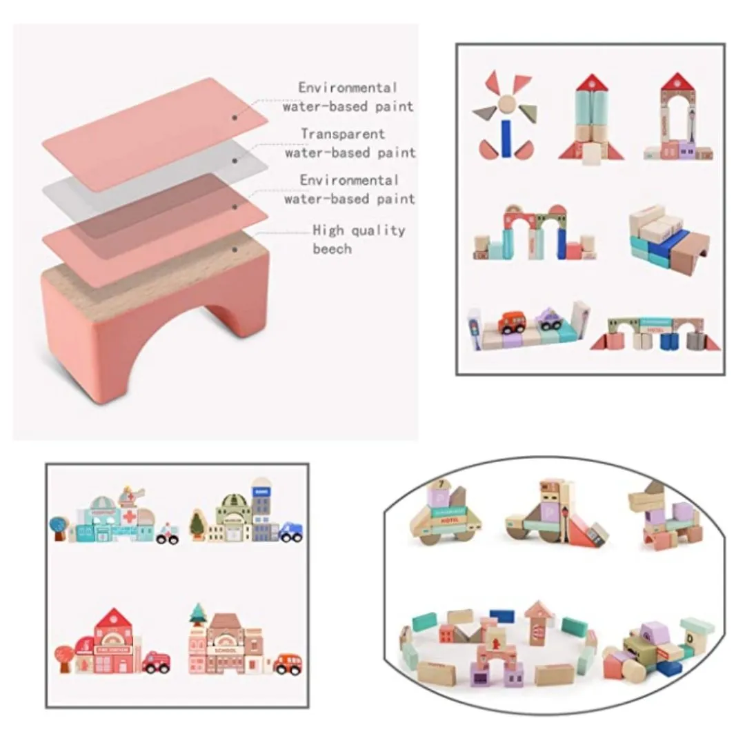 115 Pieces Wooden City Building Blocks | Stacking Educational Toys |Building Toys for Creative Play