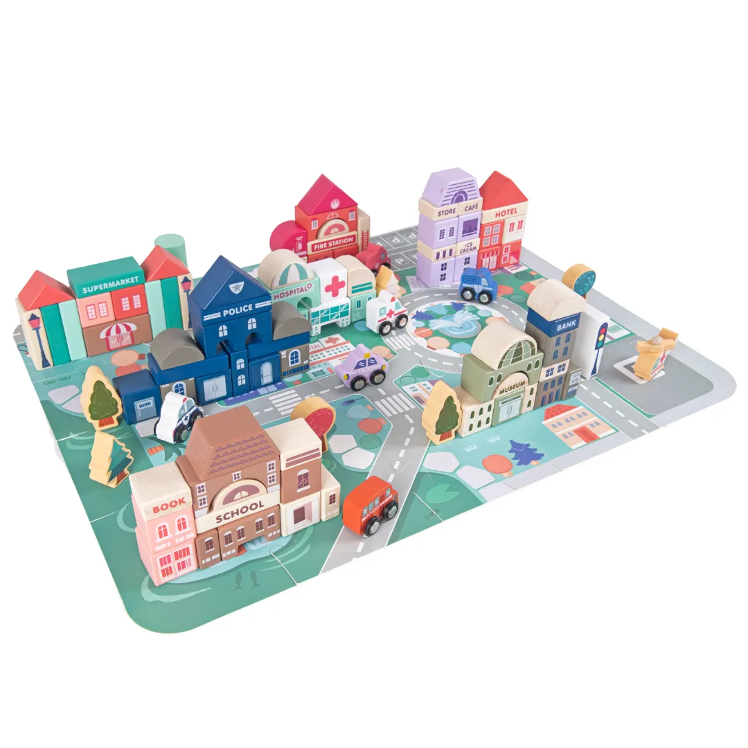115 Pieces Wooden City Building Blocks | Stacking Educational Toys |Building Toys for Creative Play