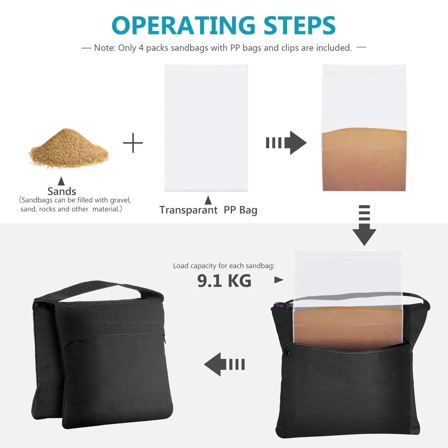 4pcs Sandbags for Photo & Video Studio Stand Outdoor & Sports
