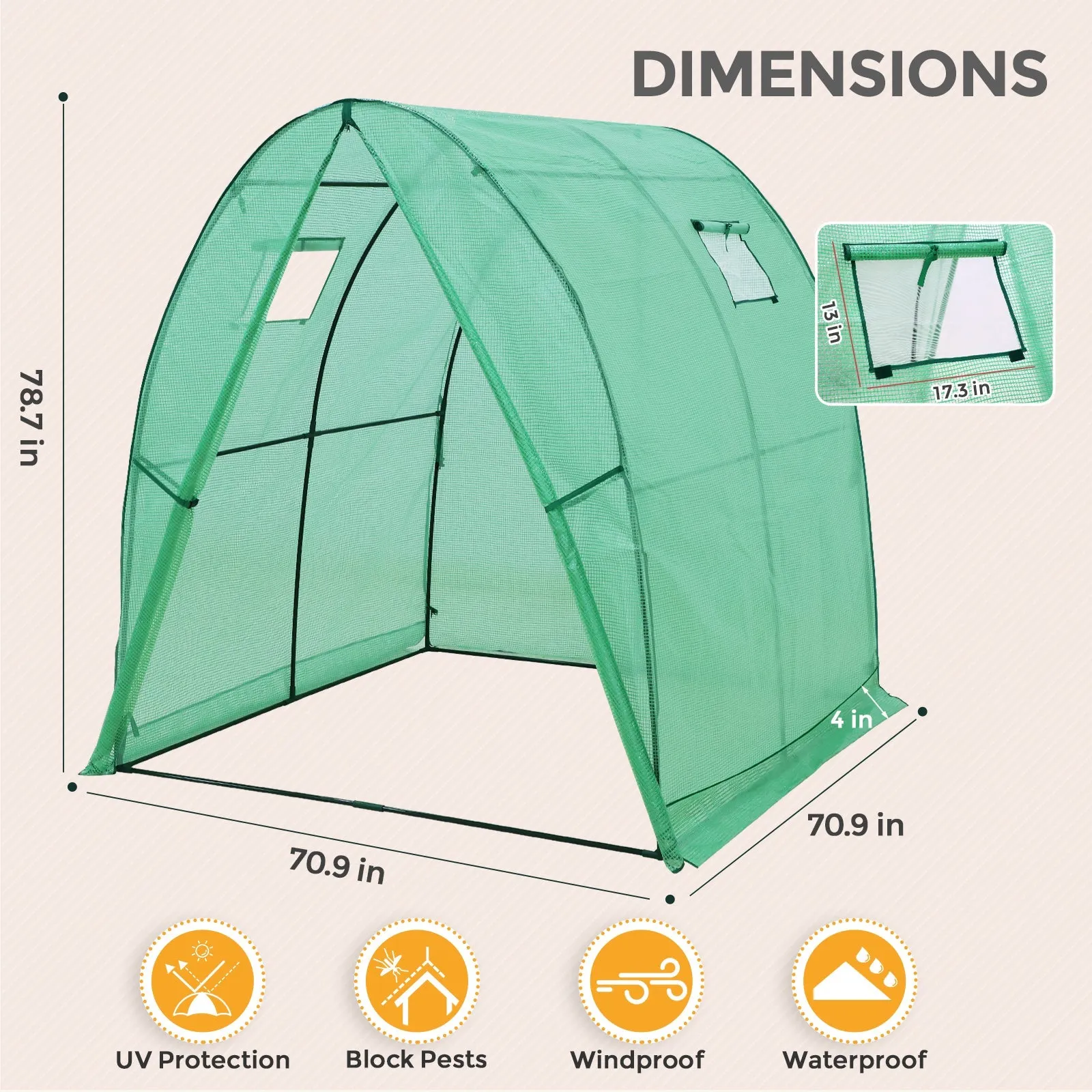 70.9"x70.9"x78.7" Tunnel Greenhouse