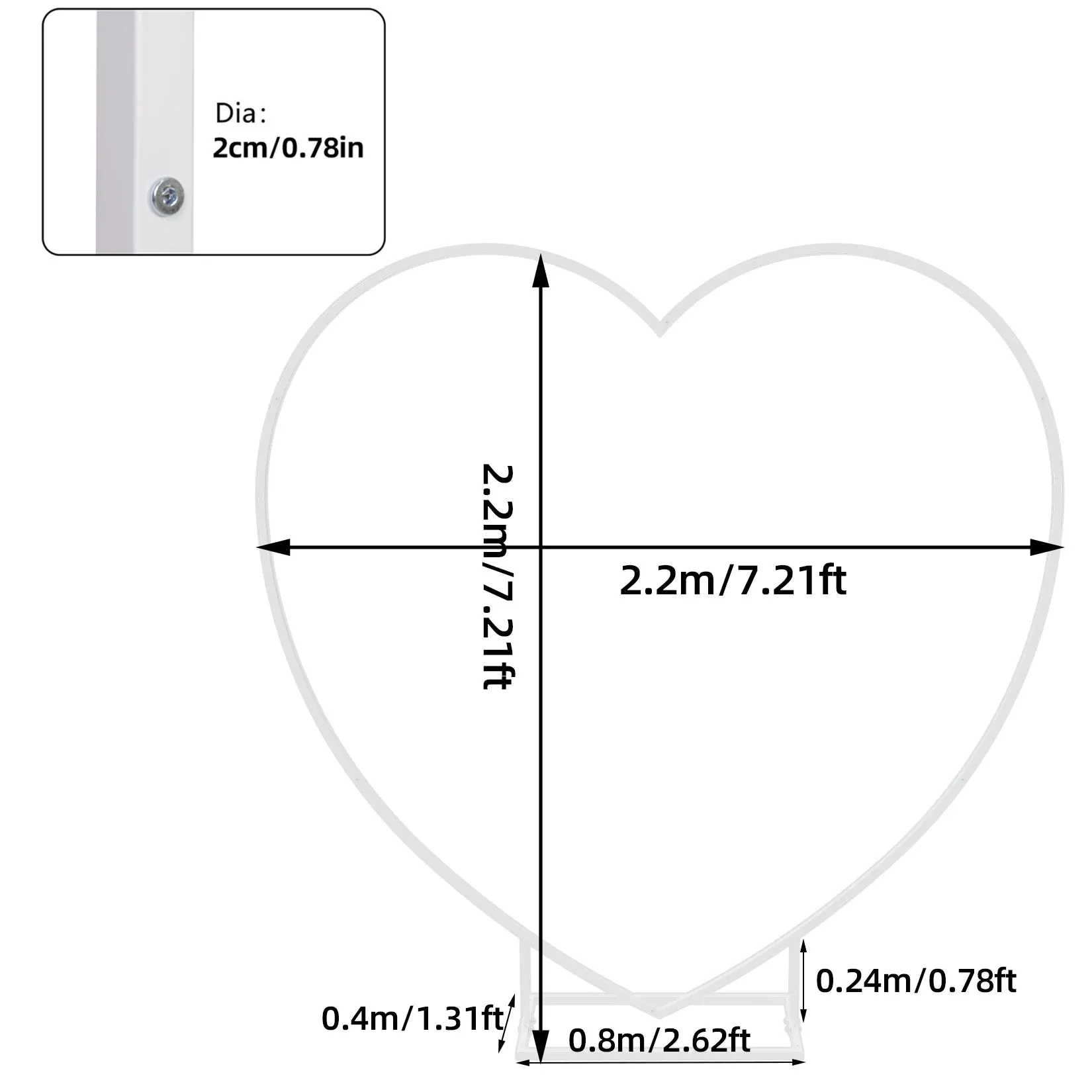 7.2Ft Heart Shaped Wedding Arch Stand Heavy Duty Metal Frame For Party