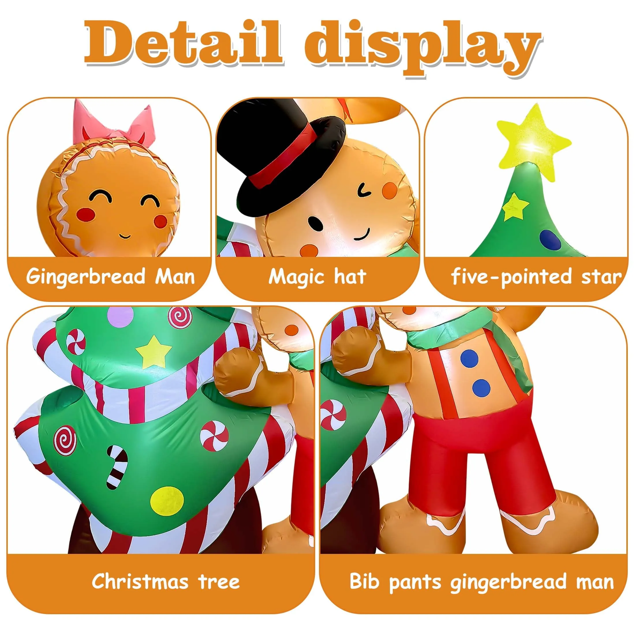 7FT Christmas Inflatables Outdoor Decorations, Blow Up Yard Decoration(Gingerbread Man & Christmas Tree)
