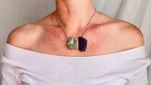 Amethyst Druzy, Prehnite & Quartz Crystal Necklace. Sterling Silver. Medicine Necklace. 1281.