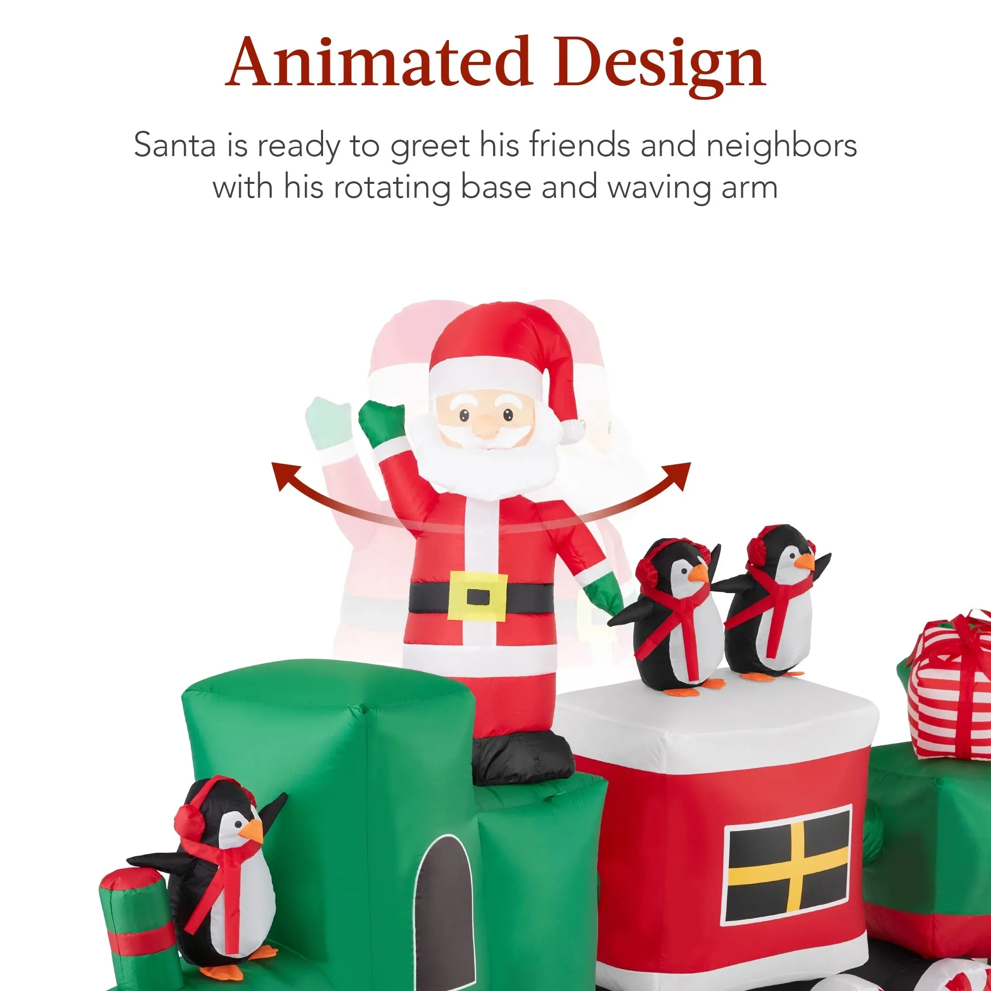 Best Choice Products 8.5 x 5ft Pre-Lit Inflatable Christmas Train & Animated Santa Claus w/ 10 LED Lights, Ground Stakes