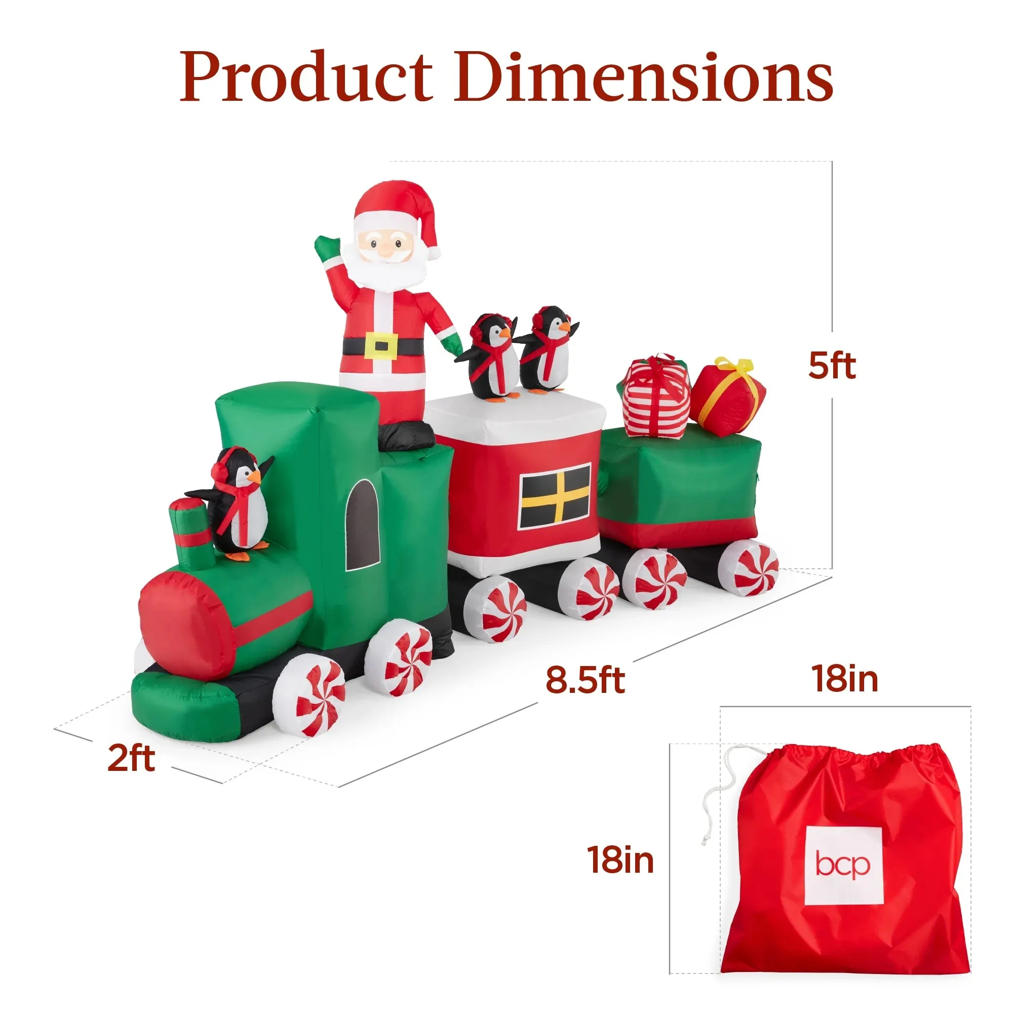 Best Choice Products 8.5 x 5ft Pre-Lit Inflatable Christmas Train & Animated Santa Claus w/ 10 LED Lights, Ground Stakes