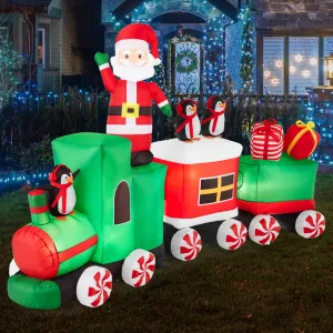 Best Choice Products 8.5 x 5ft Pre-Lit Inflatable Christmas Train & Animated Santa Claus w/ 10 LED Lights, Ground Stakes