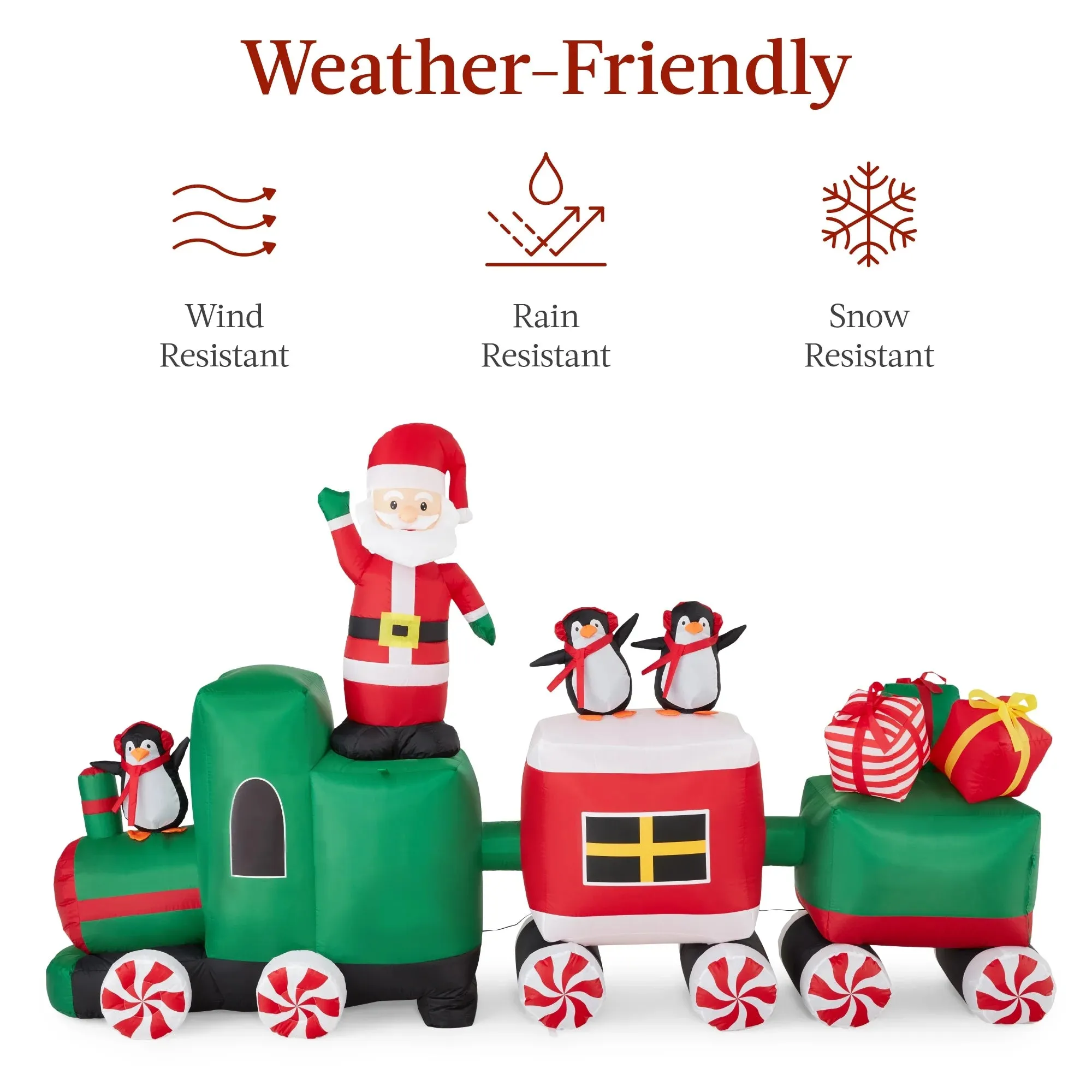Best Choice Products 8.5 x 5ft Pre-Lit Inflatable Christmas Train & Animated Santa Claus w/ 10 LED Lights, Ground Stakes
