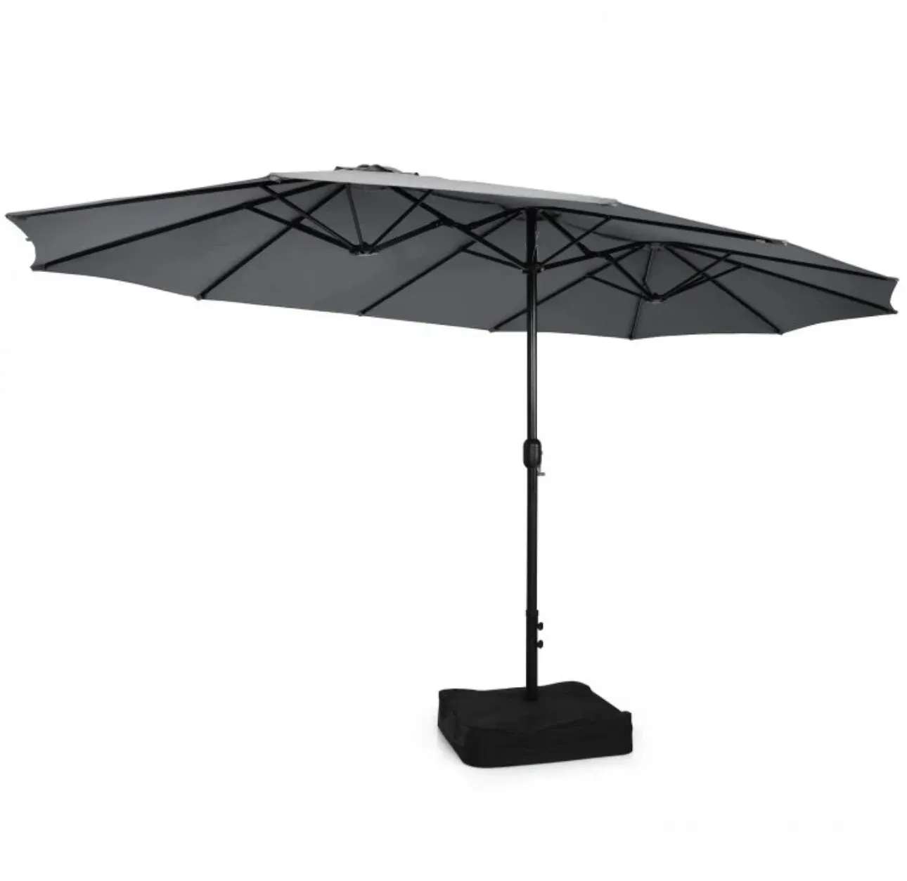 Heavy Duty Outdoor Patio 10-Piece Dining Set With 15 Feet Double-Sided Twin Patio Umbrella, Rustic Acadia Wood, Wicker, Rattan, Very Comfortable