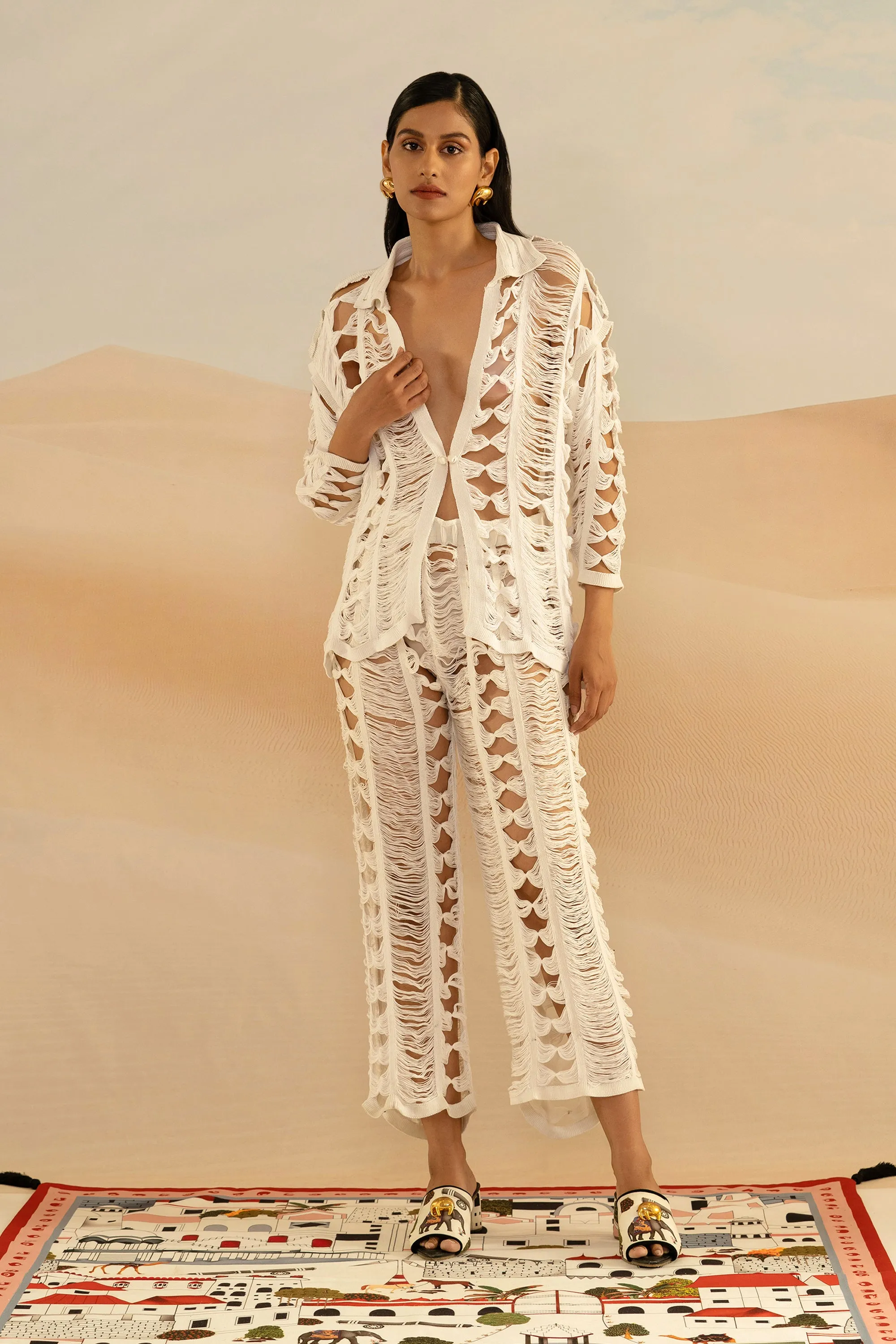 Ivory Ladder Knit Trousers