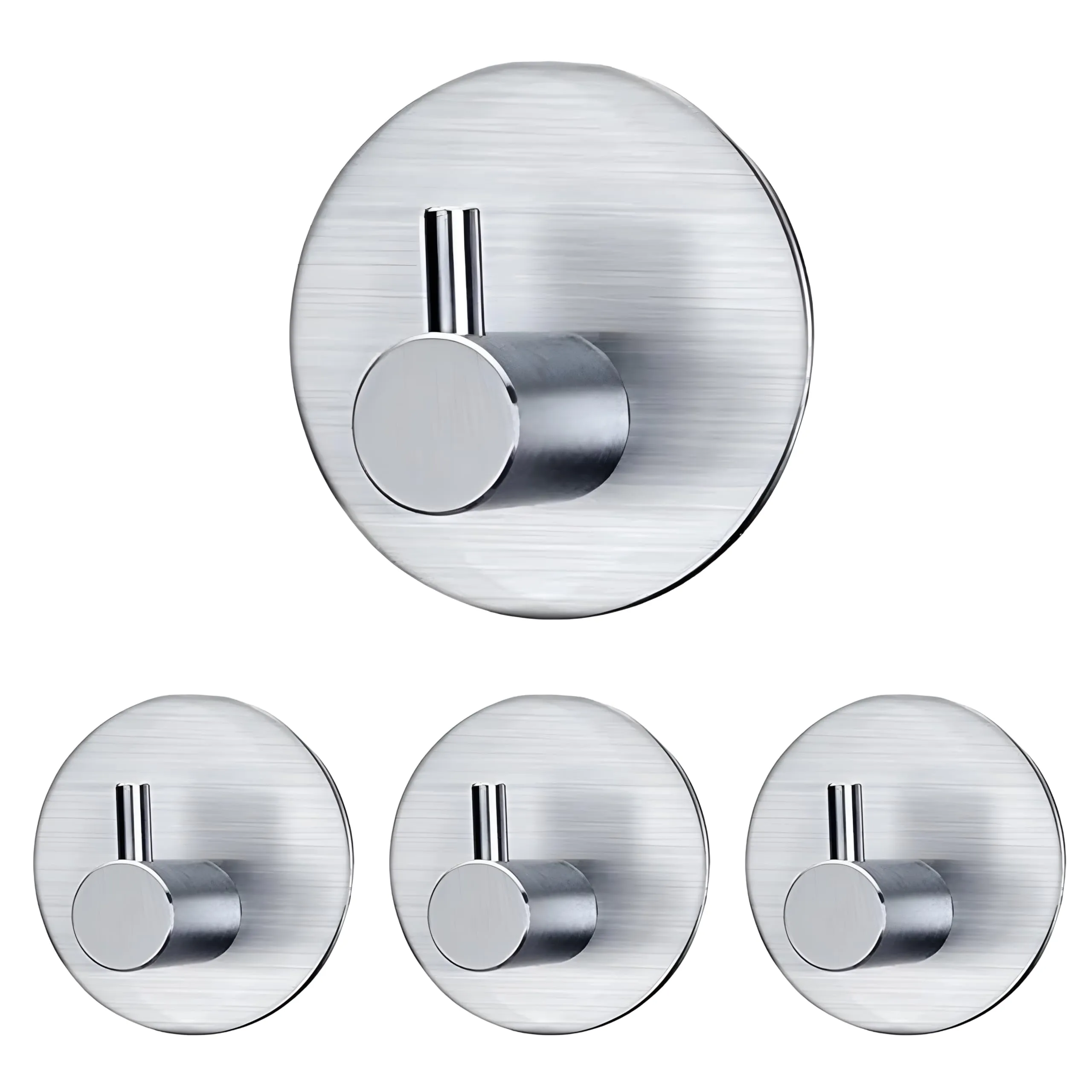 JIALTO 10 pcs Self-Adhesive Stainless Steel Hooks: Heavy-Duty Wall Hanging Solution Without Drilling - Waterproof Hooks for Bathroom and Kitchen Towels (Round Silver)