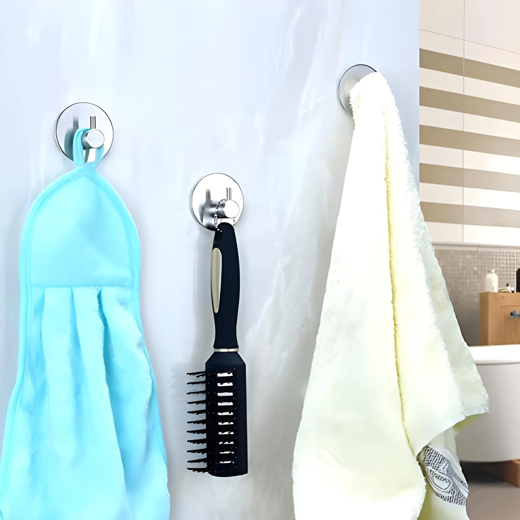 JIALTO 10 pcs Self-Adhesive Stainless Steel Hooks: Heavy-Duty Wall Hanging Solution Without Drilling - Waterproof Hooks for Bathroom and Kitchen Towels (Round Silver)