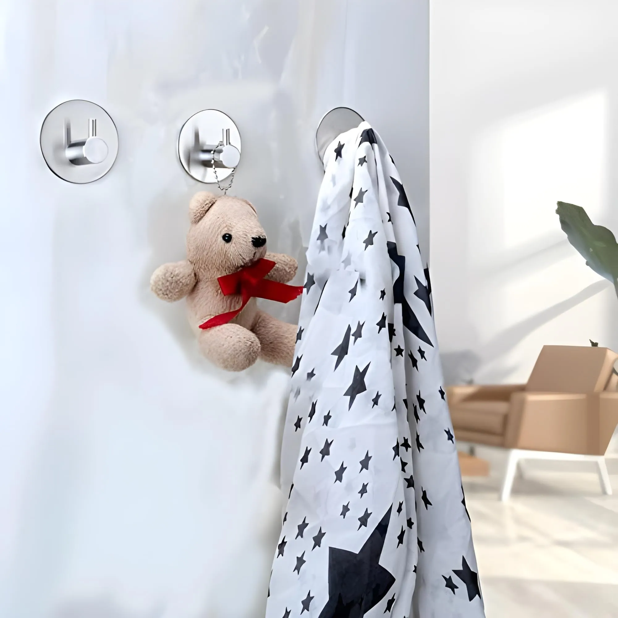 JIALTO 10 pcs Self-Adhesive Stainless Steel Hooks: Heavy-Duty Wall Hanging Solution Without Drilling - Waterproof Hooks for Bathroom and Kitchen Towels (Round Silver)