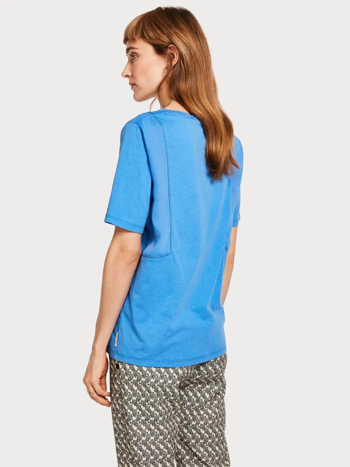 Mixed Woven and Jersey T-Shirt (Blue)