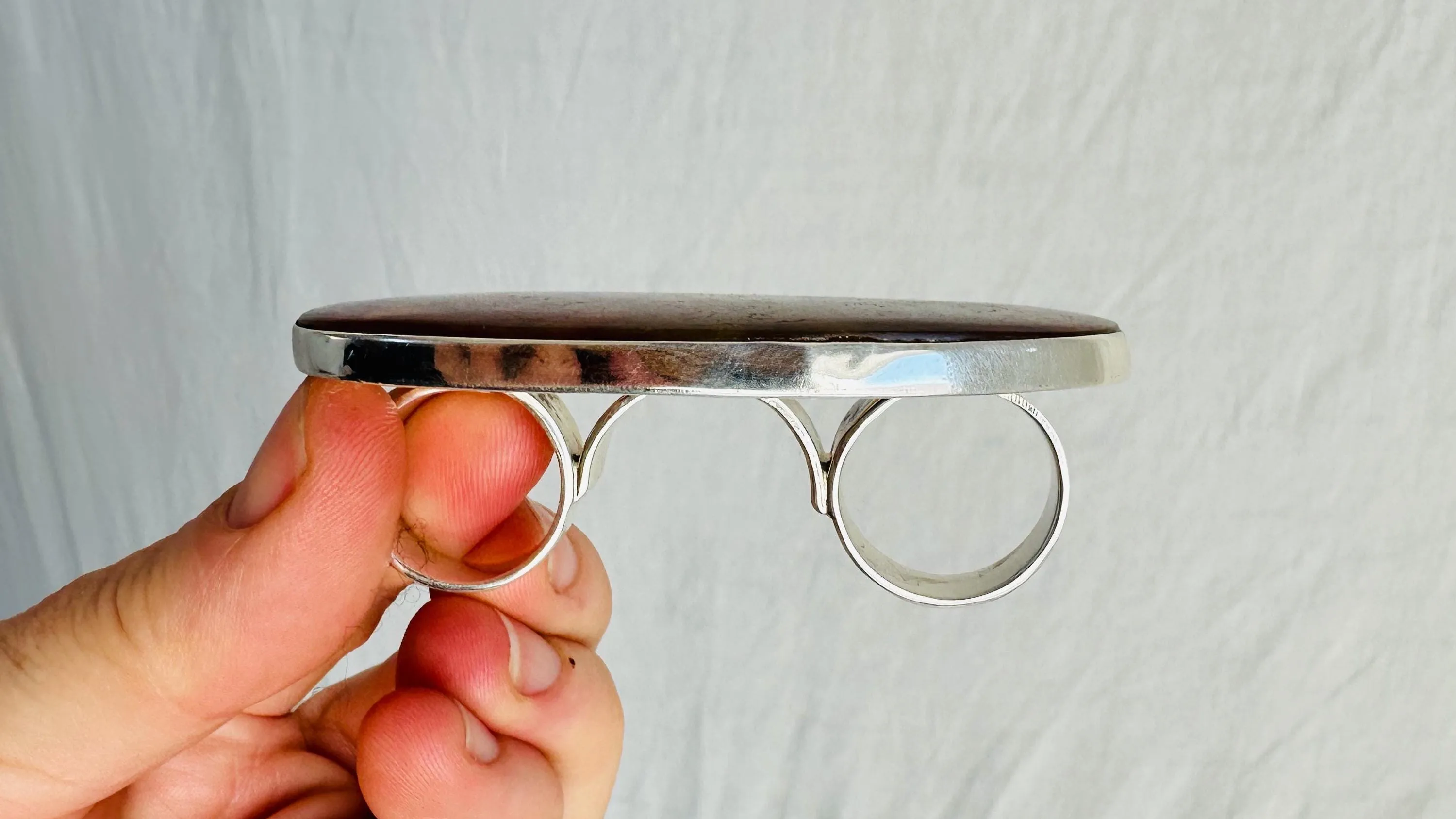Sunstone Three Finger Cocktail Ring in Sterling Silver. Maximalist, Adjustable Size and Gorgeous Flash. 4095